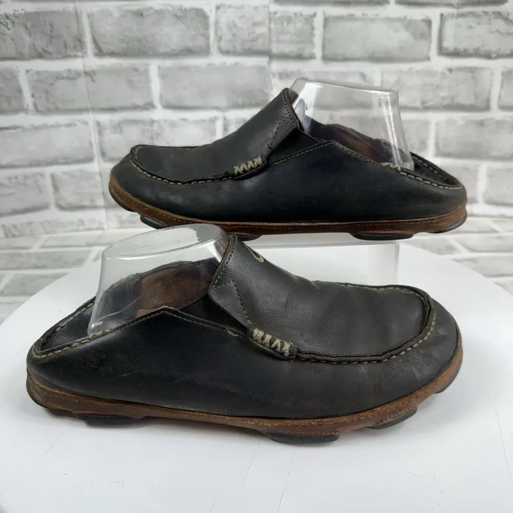 Olukai Moloa Men’s Size 9 Slip On Dark Brown Leather Casual Comfort Shoes